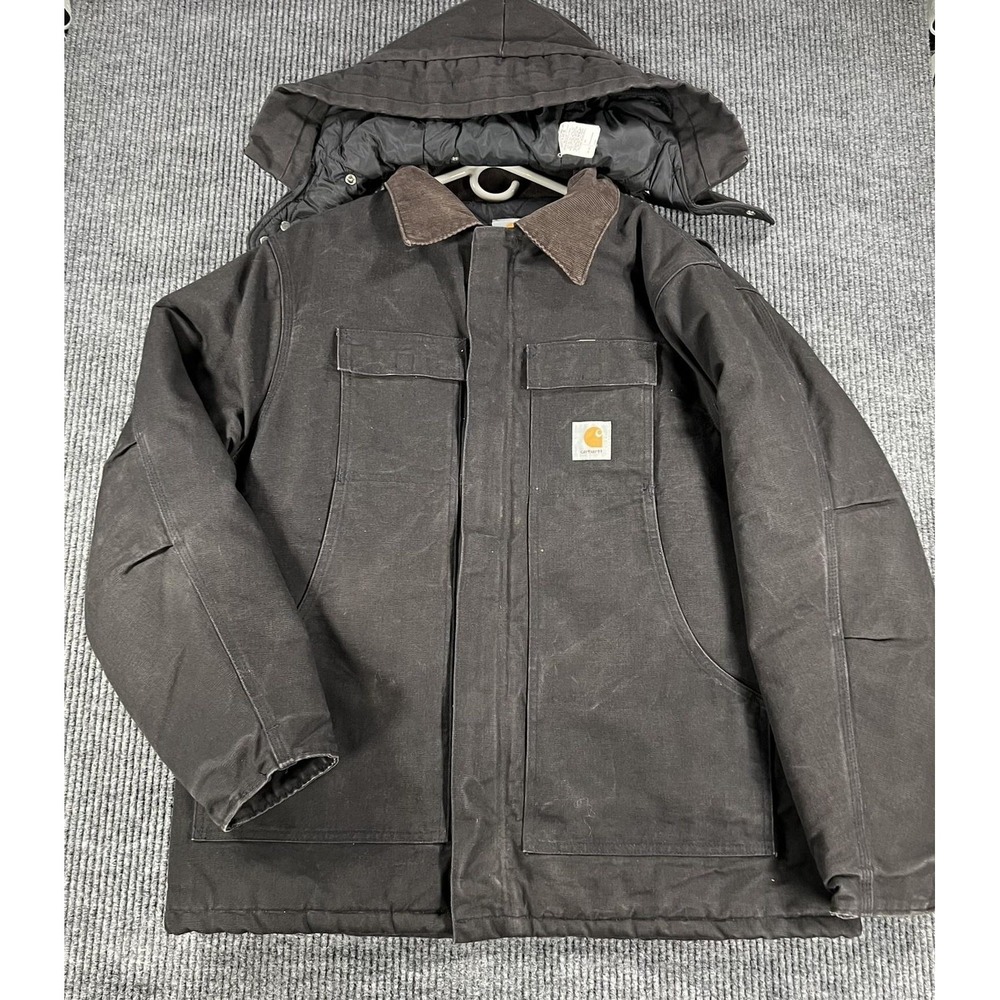 Vintage Carhartt Jacket Mens 48 Black Canvas Hooded Insulated Parka Coat USA